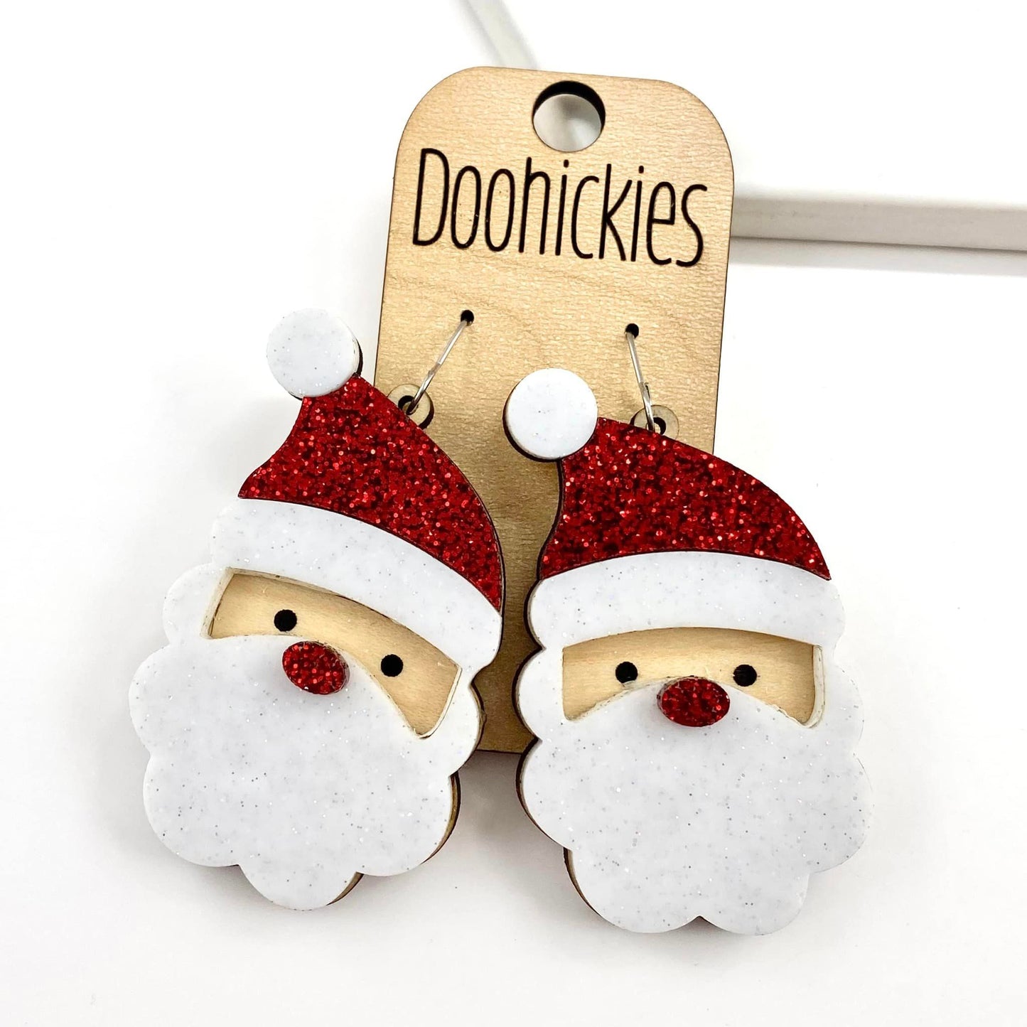 Red Nose Glitter Acrylic Santa Dangles - Christmas Earrings