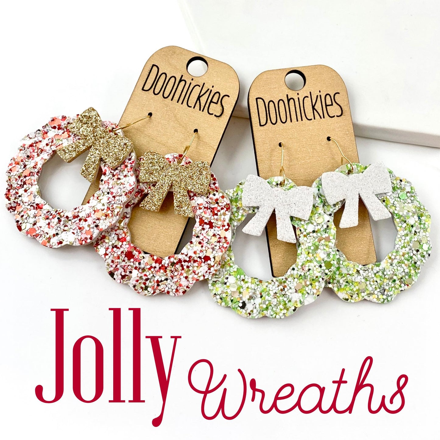 2" Christmas Jolly Wreaths Collection - Christmas Dangle Earrings