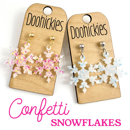 1.25" Confetti Snowflakes - Christmas Acrylic Earrings