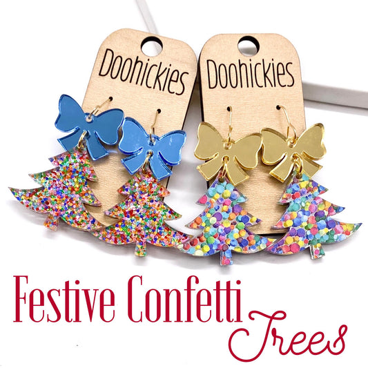 Festive Confetti Tree Collection - Christmas Acrylic Earrings