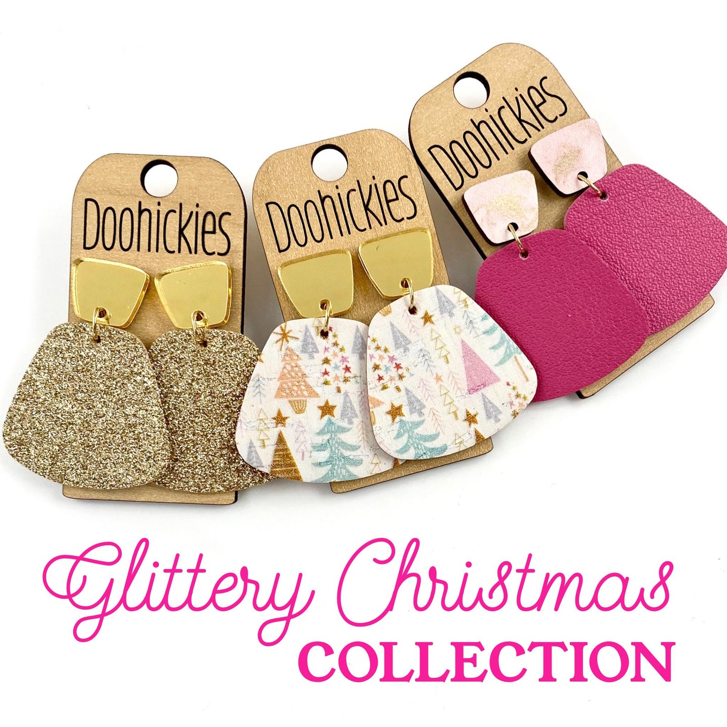 2" Glittery Christmas Jasmine Collection - Christmas Leather/Cork Earrings