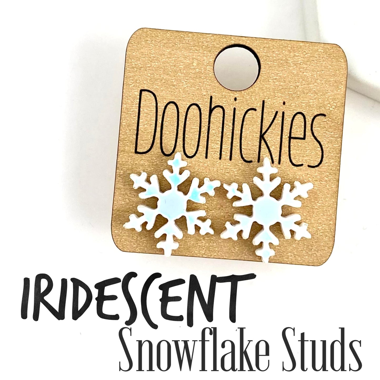 17mm Iridescent Snowflake Studs - Christmas Earrings