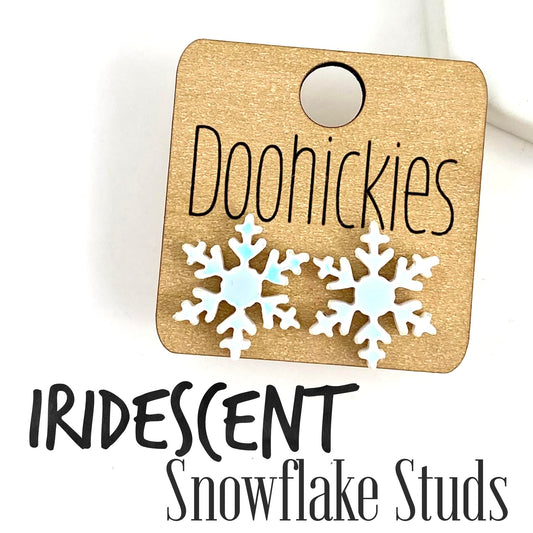 17mm Iridescent Snowflake Studs - Christmas Earrings