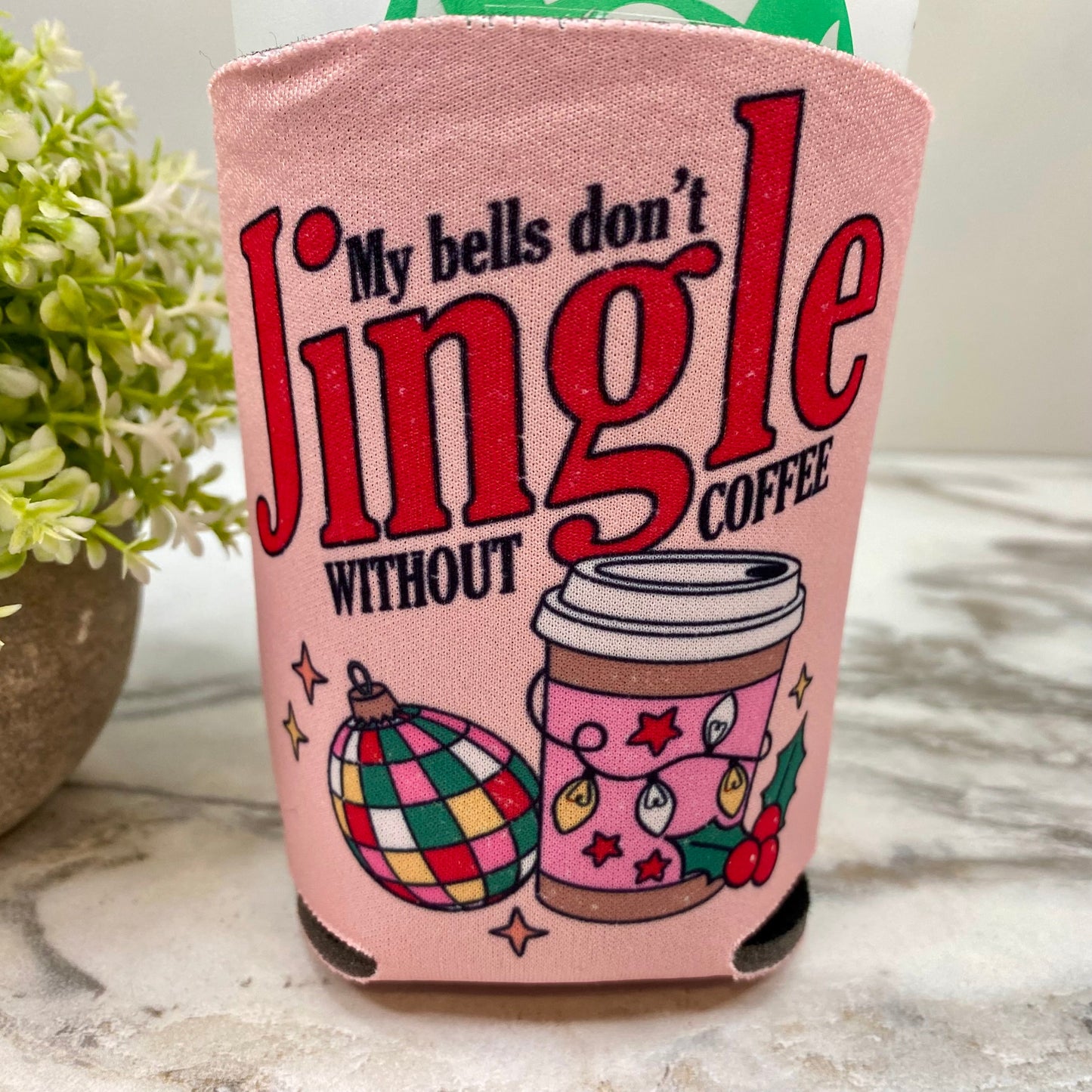 Neoprene Cup Holder Can Koozie Tumbler - Christmas - Pink Jingle/Nasty