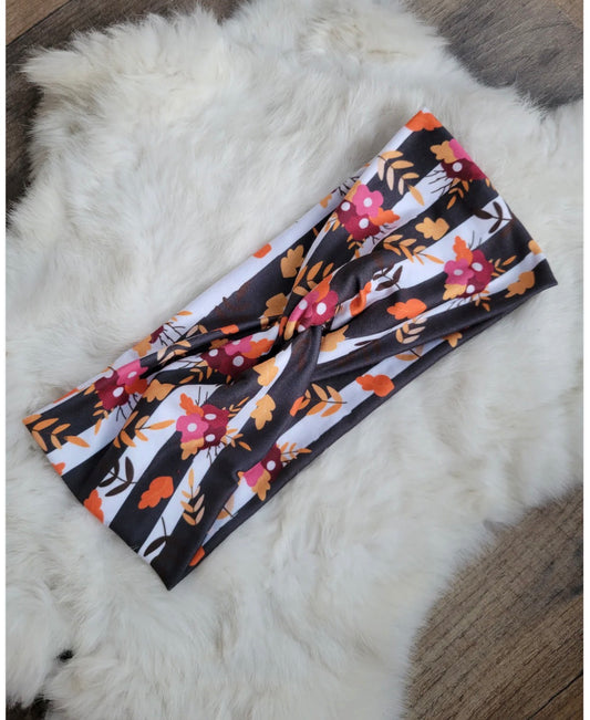 Headband - Floral - Has grey Sherpa Lining