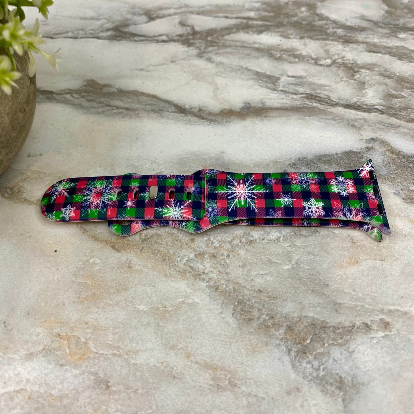 Watch Band - Silicone Christmas - Plaid Snowflake