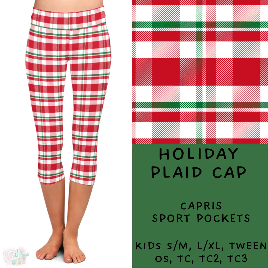 Capri Leggings with Pockets - Holiday Plaid