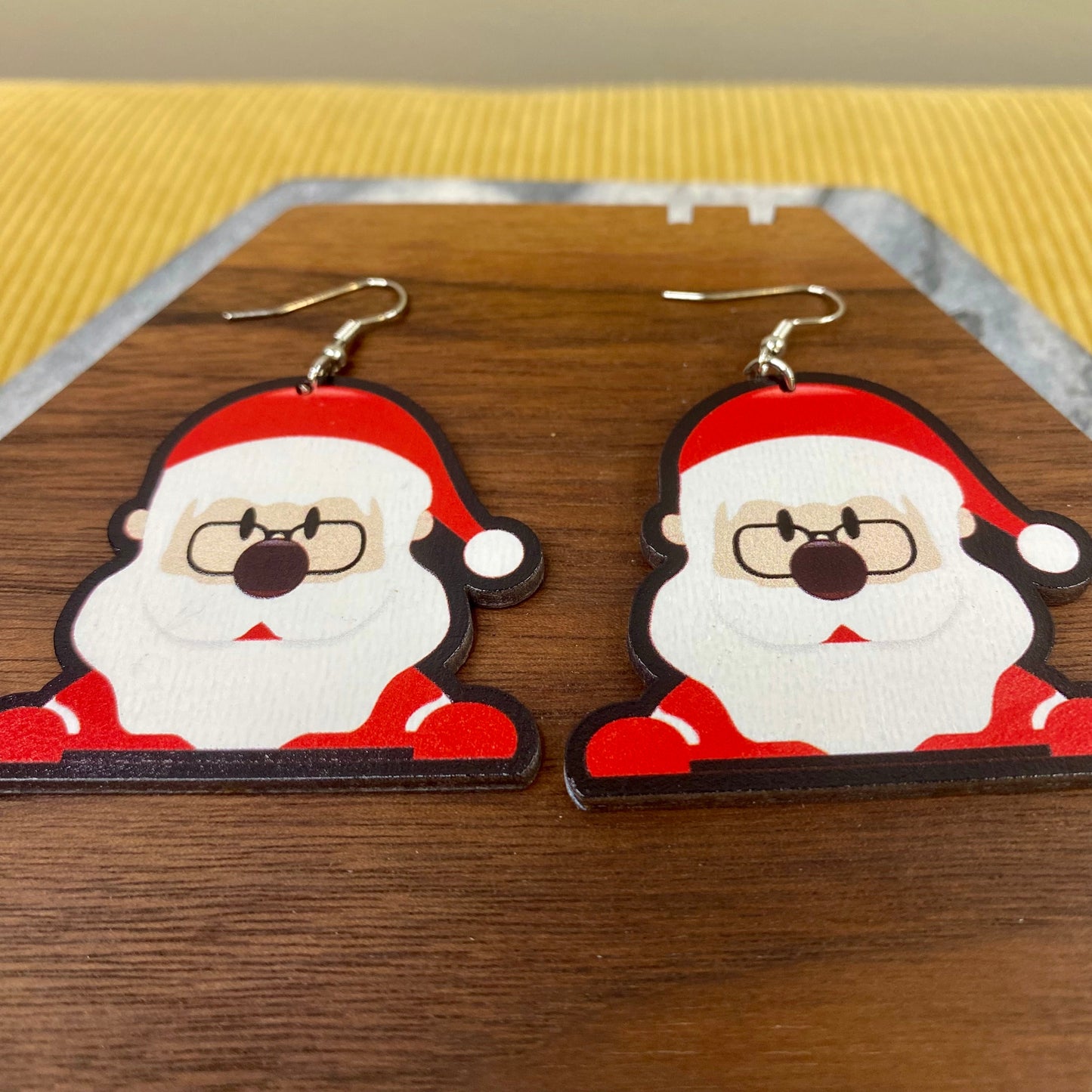 Wooden Dangle Earrings - Christmas - Santa