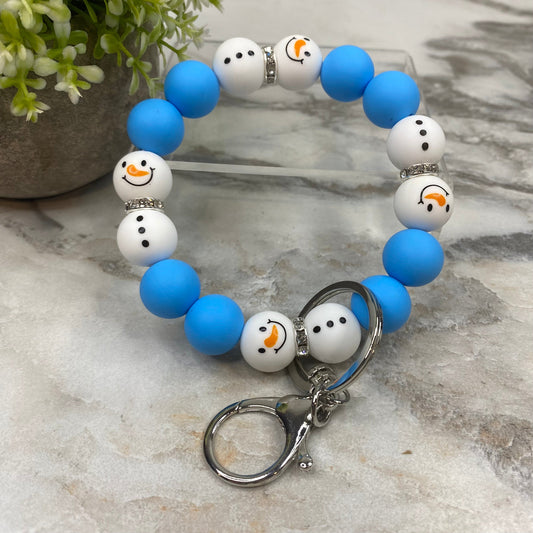 Silicone Bracelet Keychain - Christmas Winter - Blue White Snowman