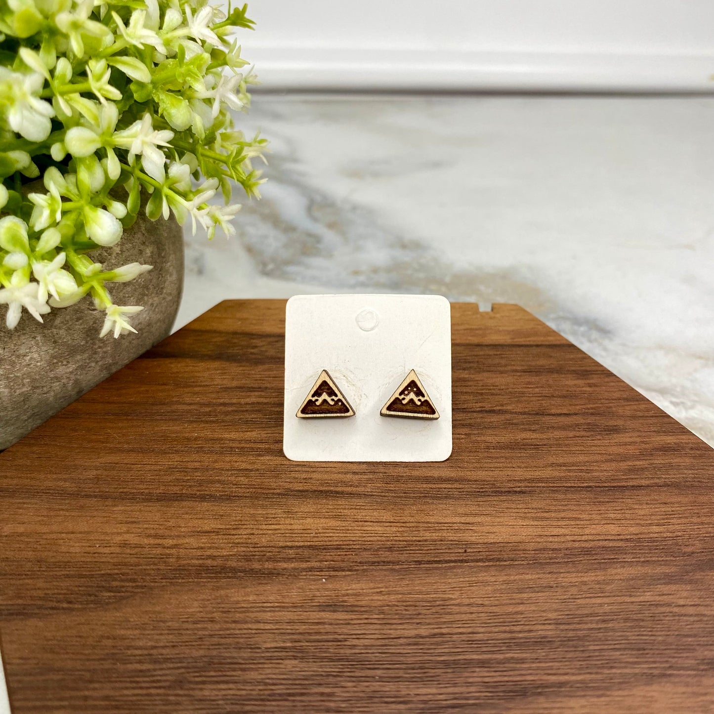 Wooden Stud Earrings - Mountain Peak