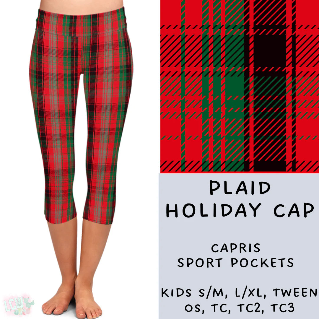 Capri Leggings with Pockets - Plaid Holiday