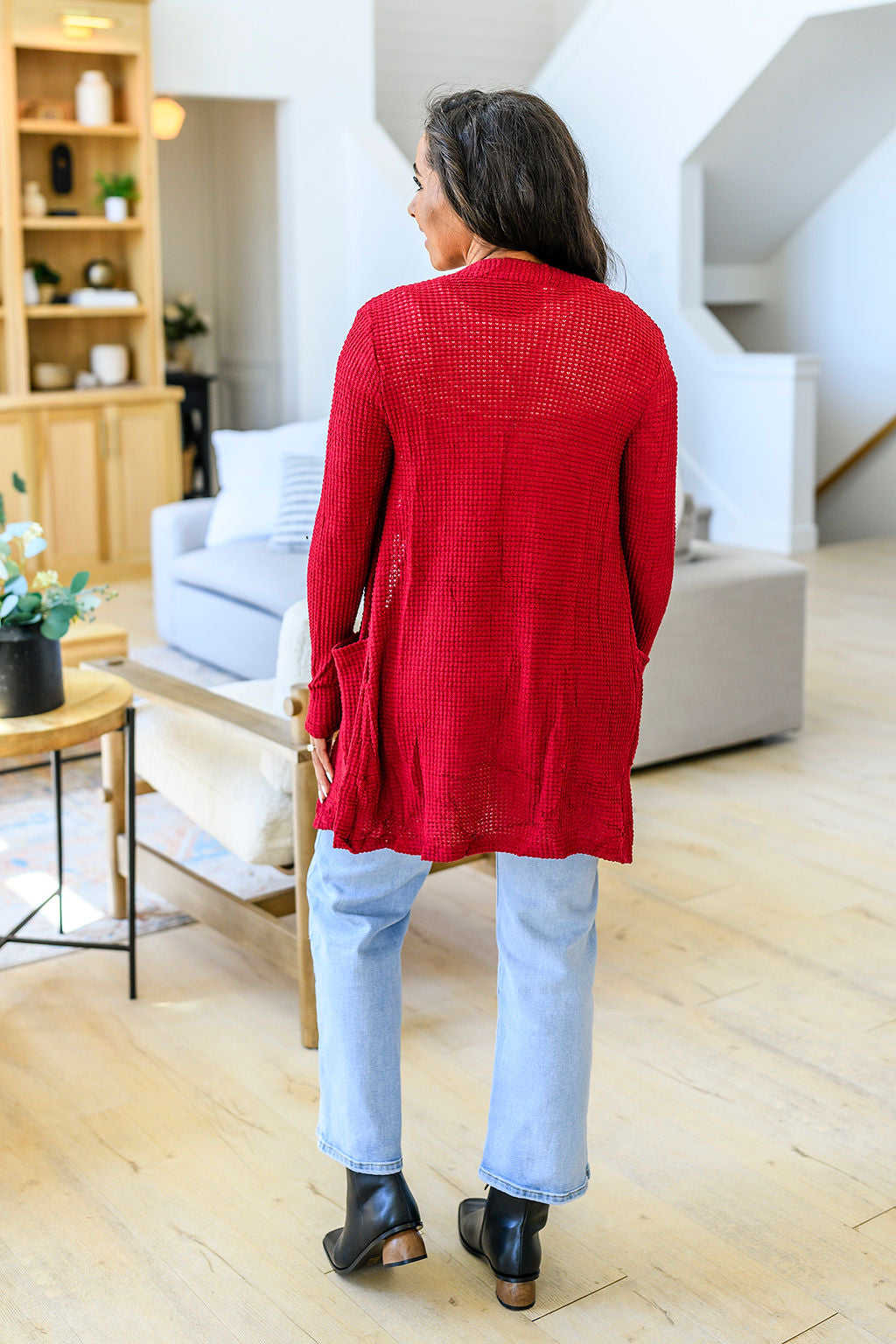 Bonnie Waffle Cardigan w/Thumbholes - Burgundy