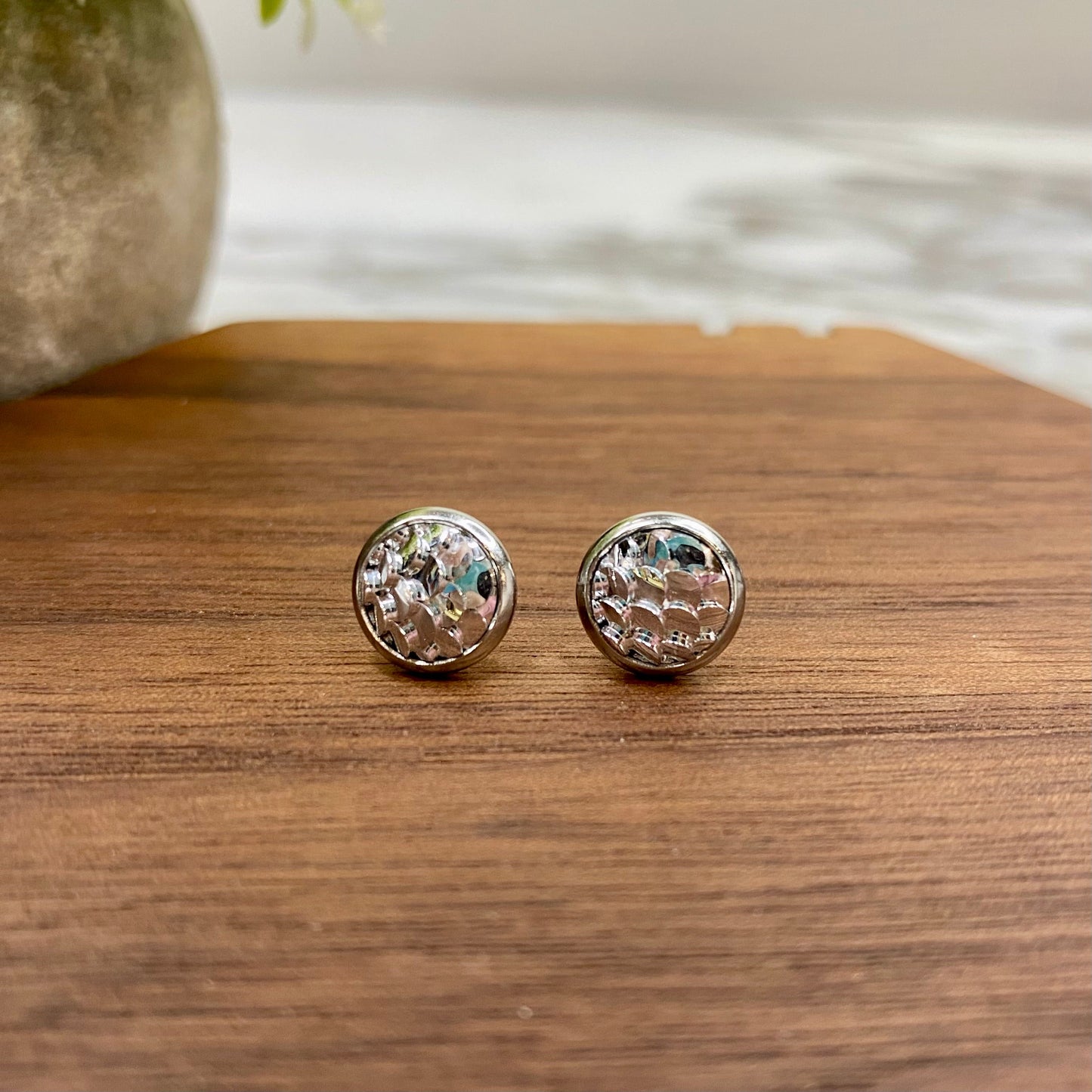 Druzy Stud Earrings - Mermaid 8mm - Silver