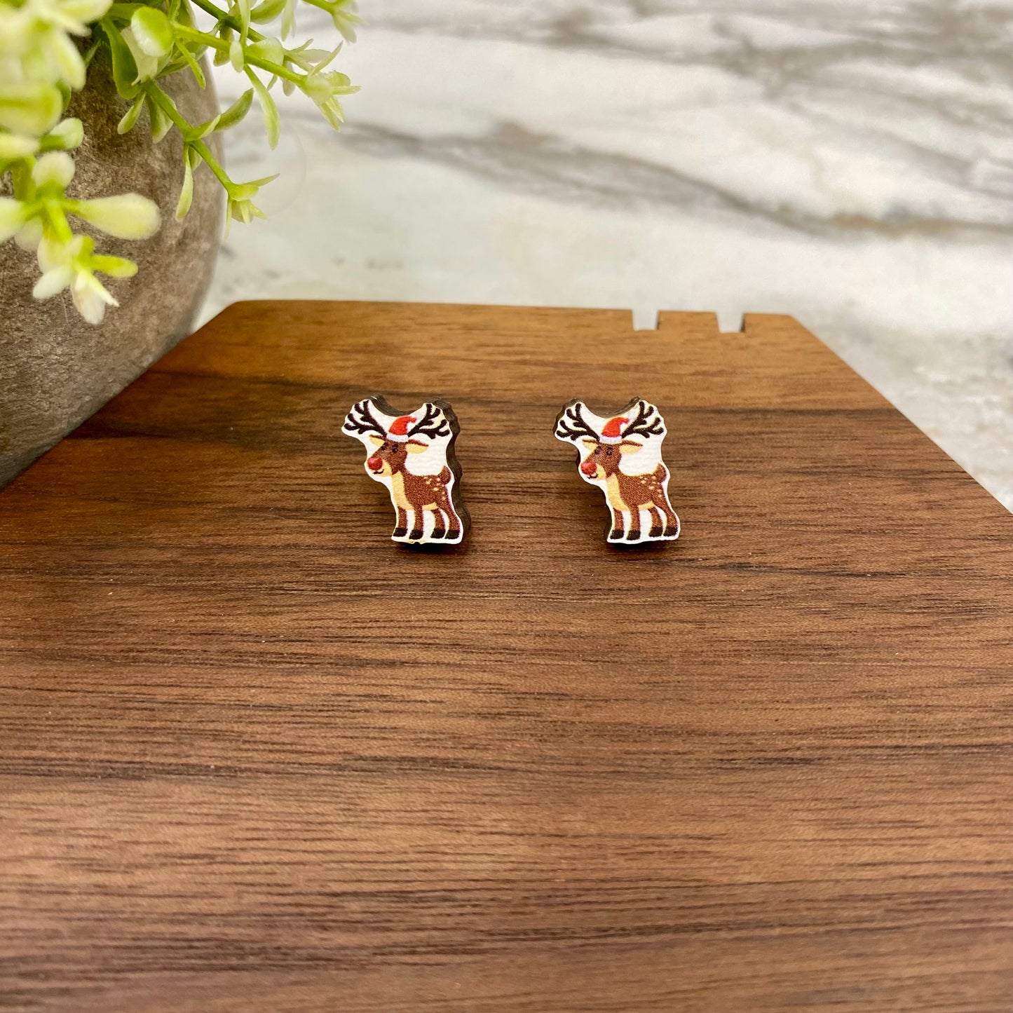 Wooden Stud Earrings - Christmas - Reindeer #2