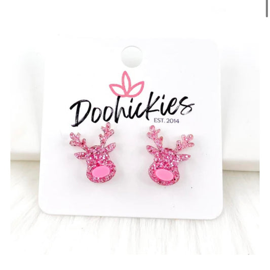 Pink Reindeer Studs