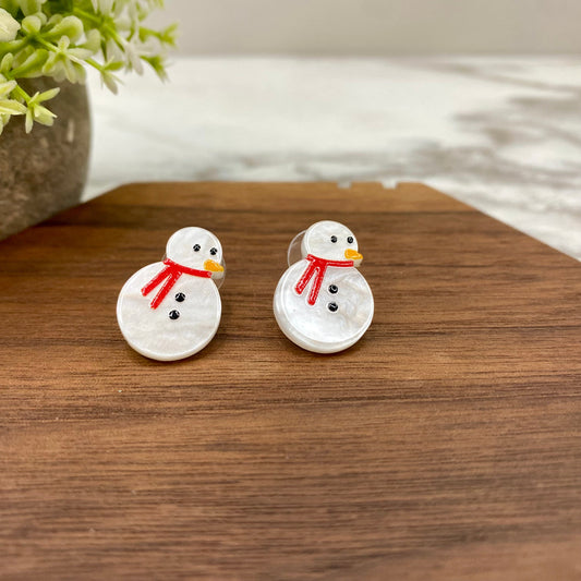 Acrylic Stud Earrings - Christmas - Snowman Marble