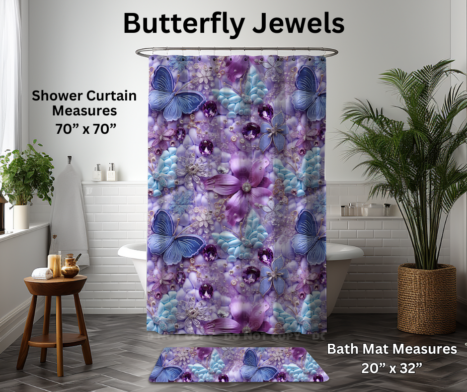 Preorder! Closes 1/6. ETA March. Butterfly Jewels Custom Shower Curtain and/or Bath Mat