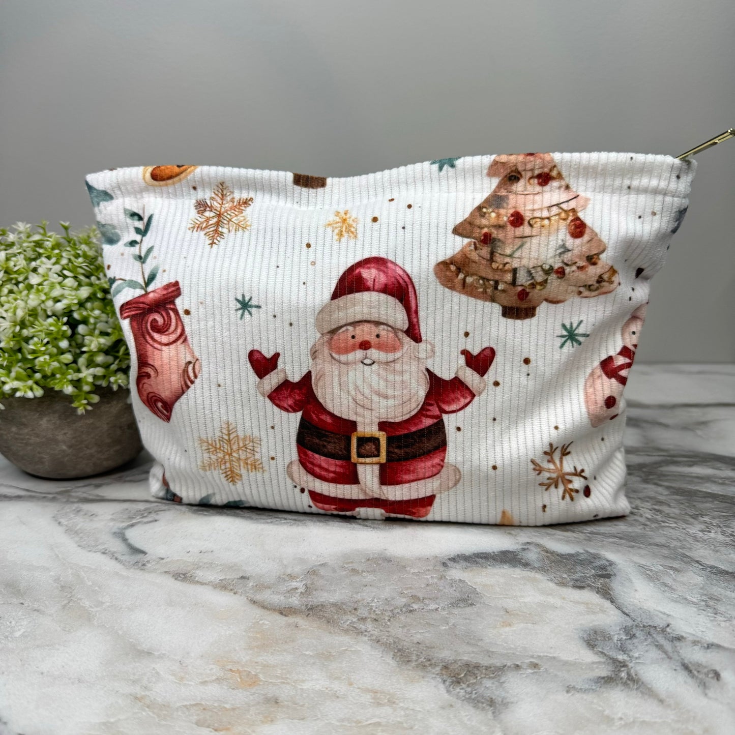 Corduroy Zip Pouch - Christmas Santa