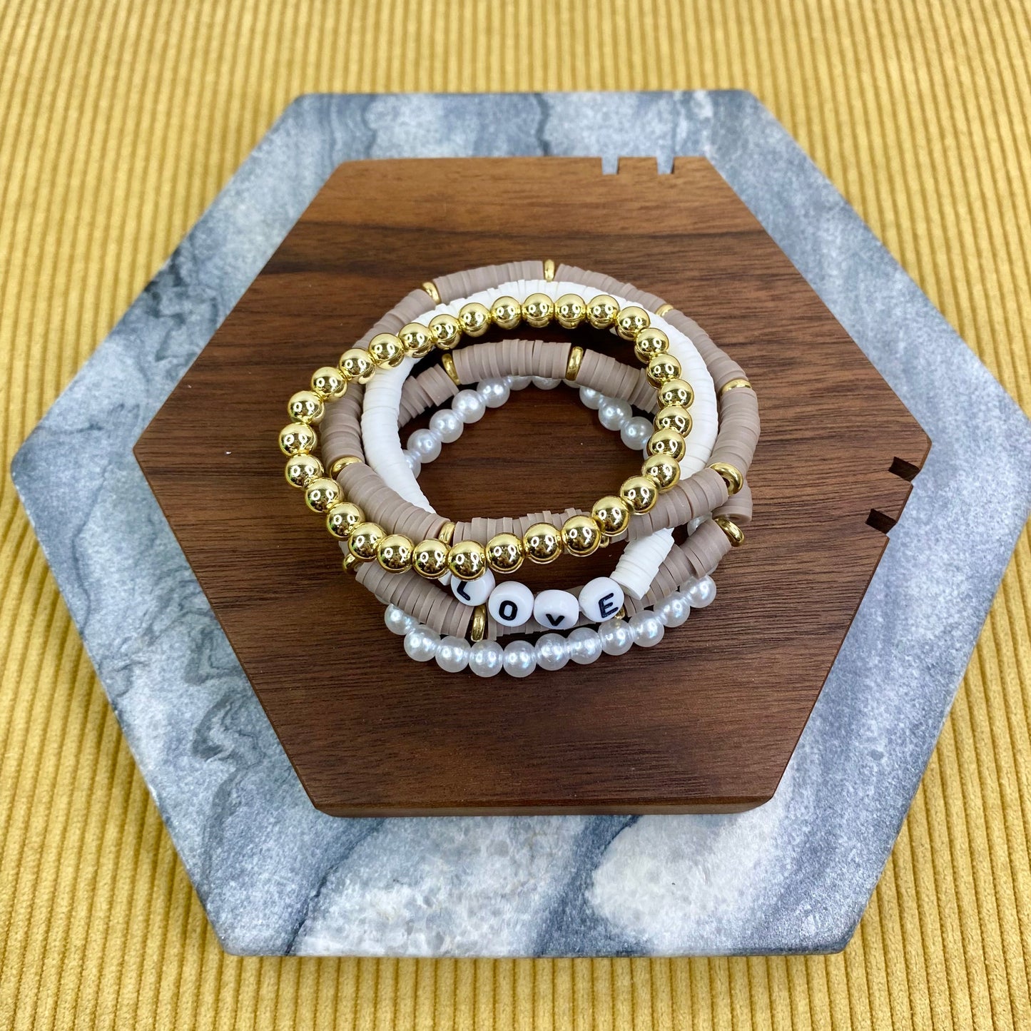 Bracelet Pack - Clay & Gold Bead - Love