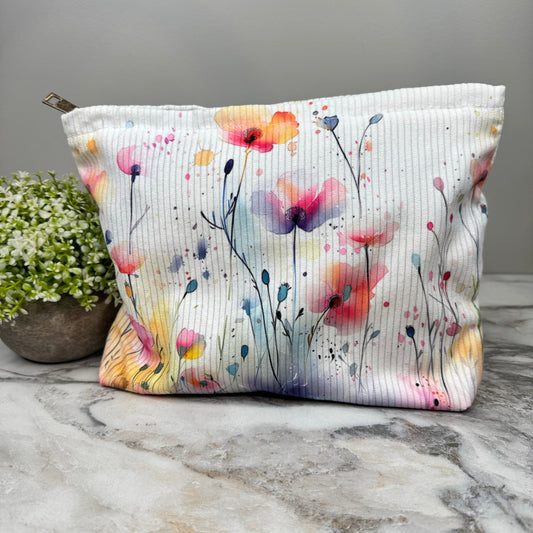 Corduroy Zip Pouch - Watercolor Floral