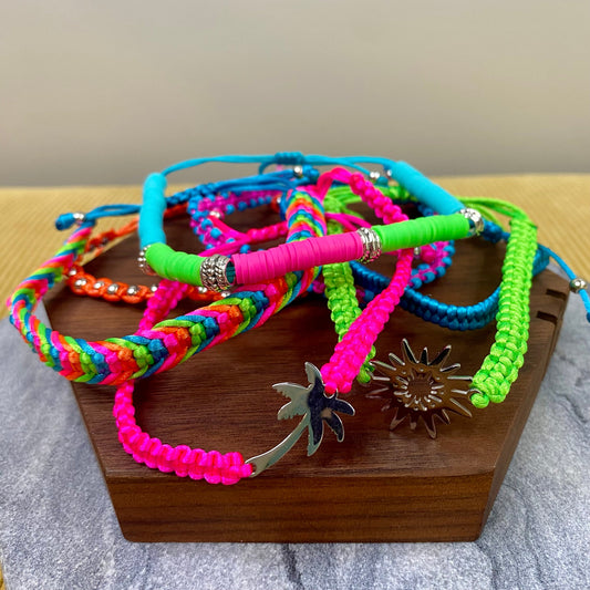 Bracelet Pack - Adjustable String Pink Orange Blue Green