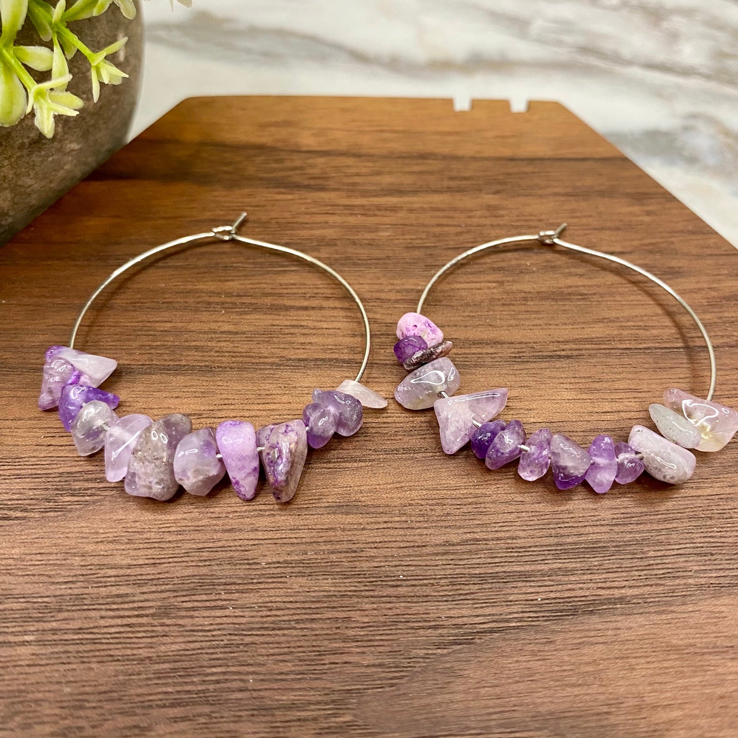 Silver Hoop Earrings - Stone #9