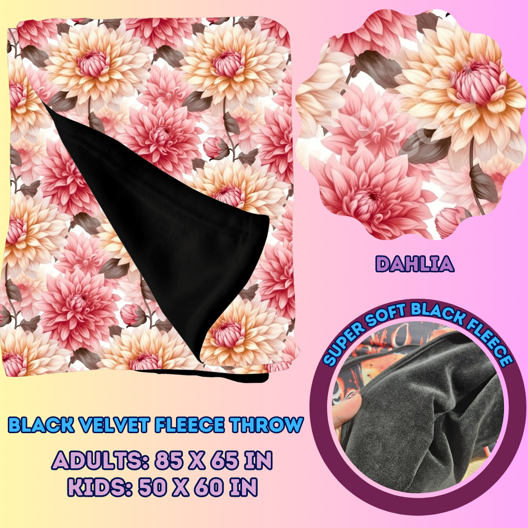 DAHLIA - SOFT BLACK FLEECE THROWS 7 - PREORDER CLOSING 1/13