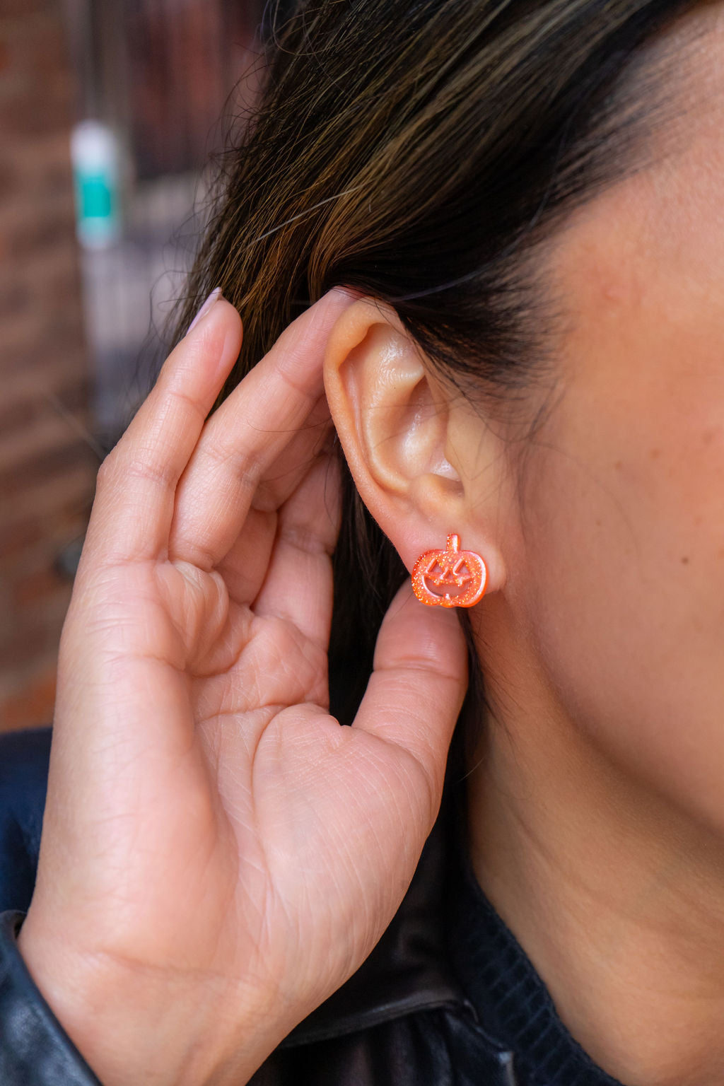 Jack O' Lantern Pumpkin Studs - Orange Glitter