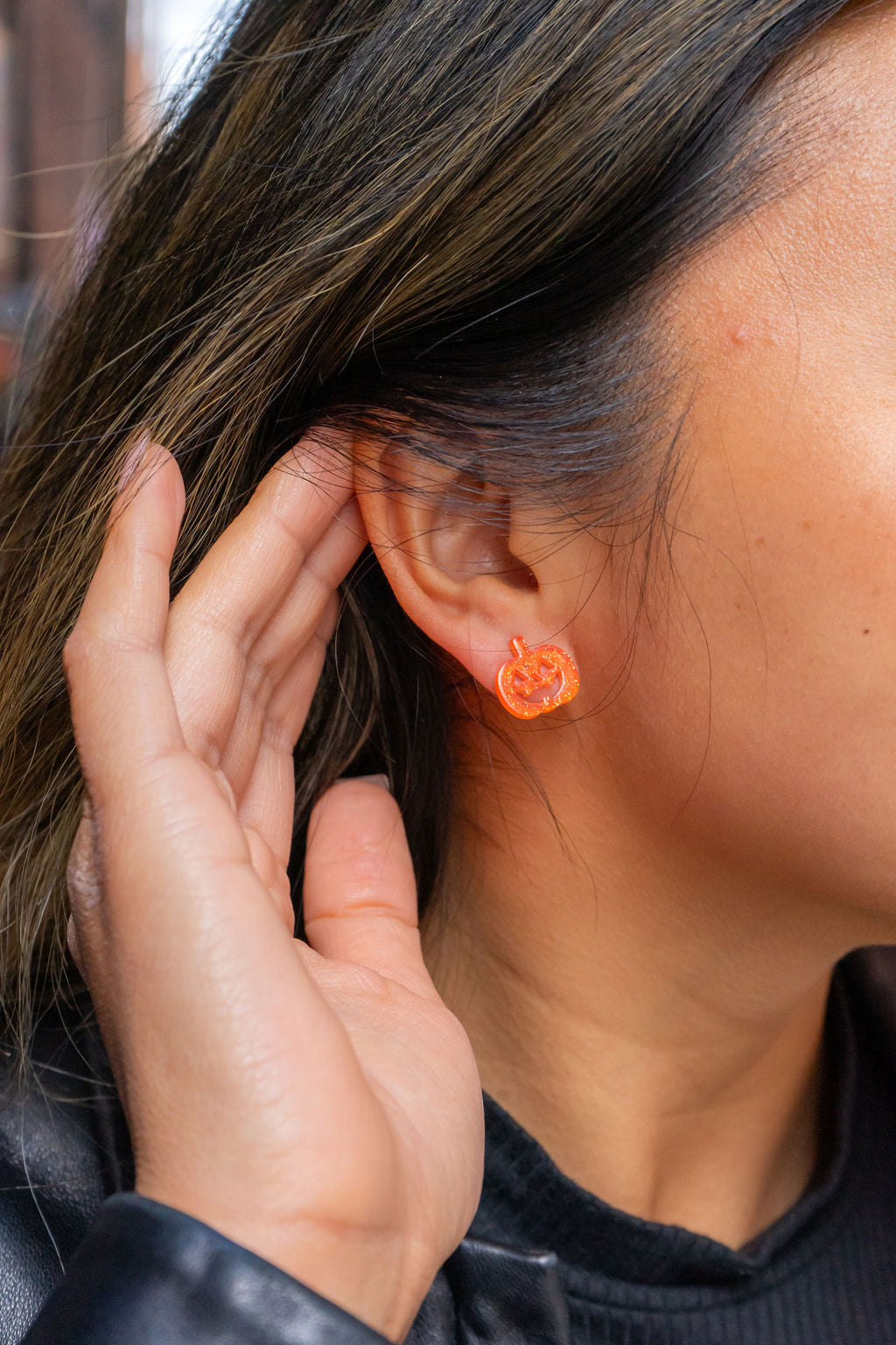 Jack O' Lantern Pumpkin Studs - Orange Glitter