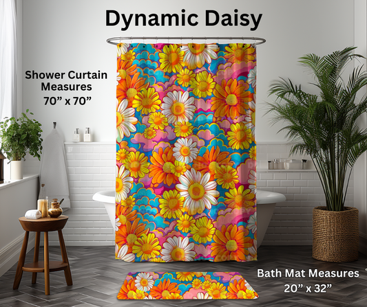 Preorder! Closes 1/6. ETA March. Dynamic Daisy Custom Shower Curtain and/or Bath Mat