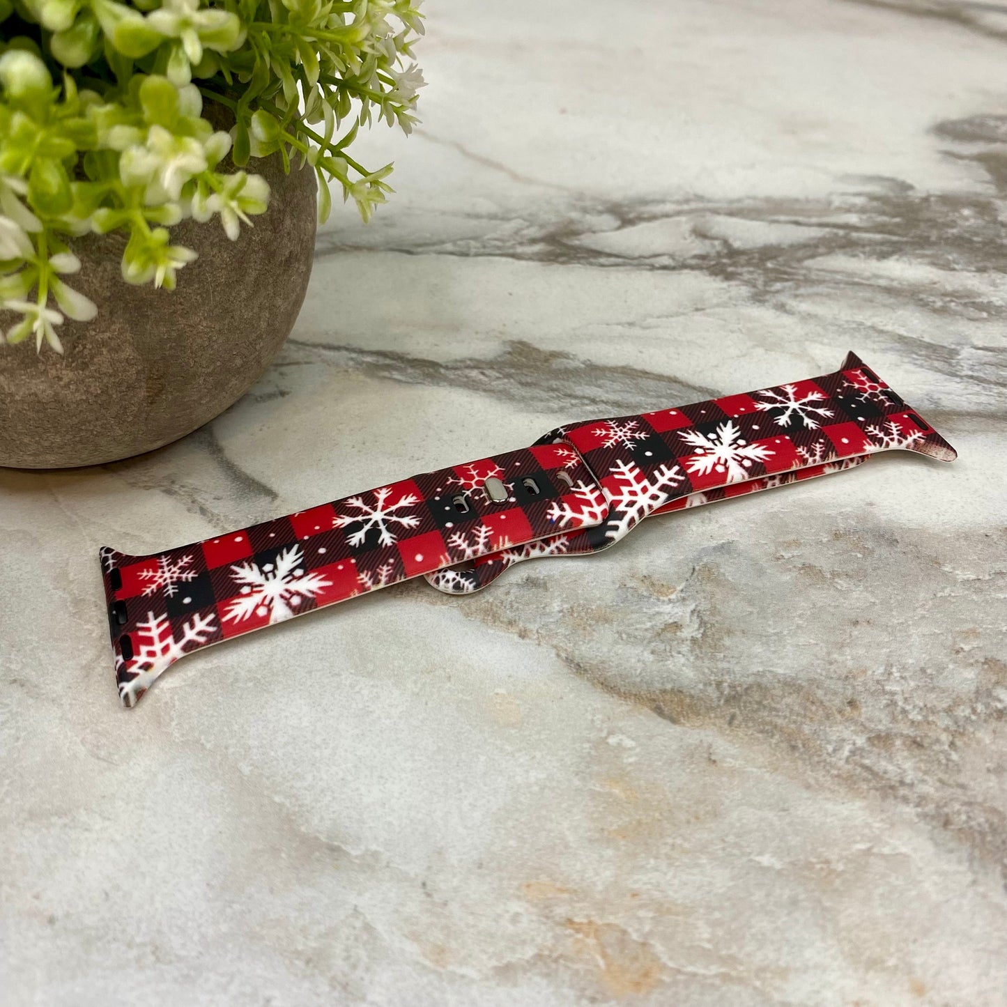 Watch Band - Silicone Christmas - Red Black Plaid Snowflake