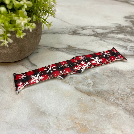 Watch Band - Silicone Christmas - Red Black Plaid Snowflake