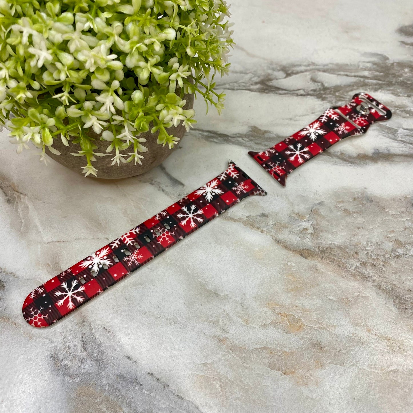 Watch Band - Silicone Christmas - Red Black Plaid Snowflake