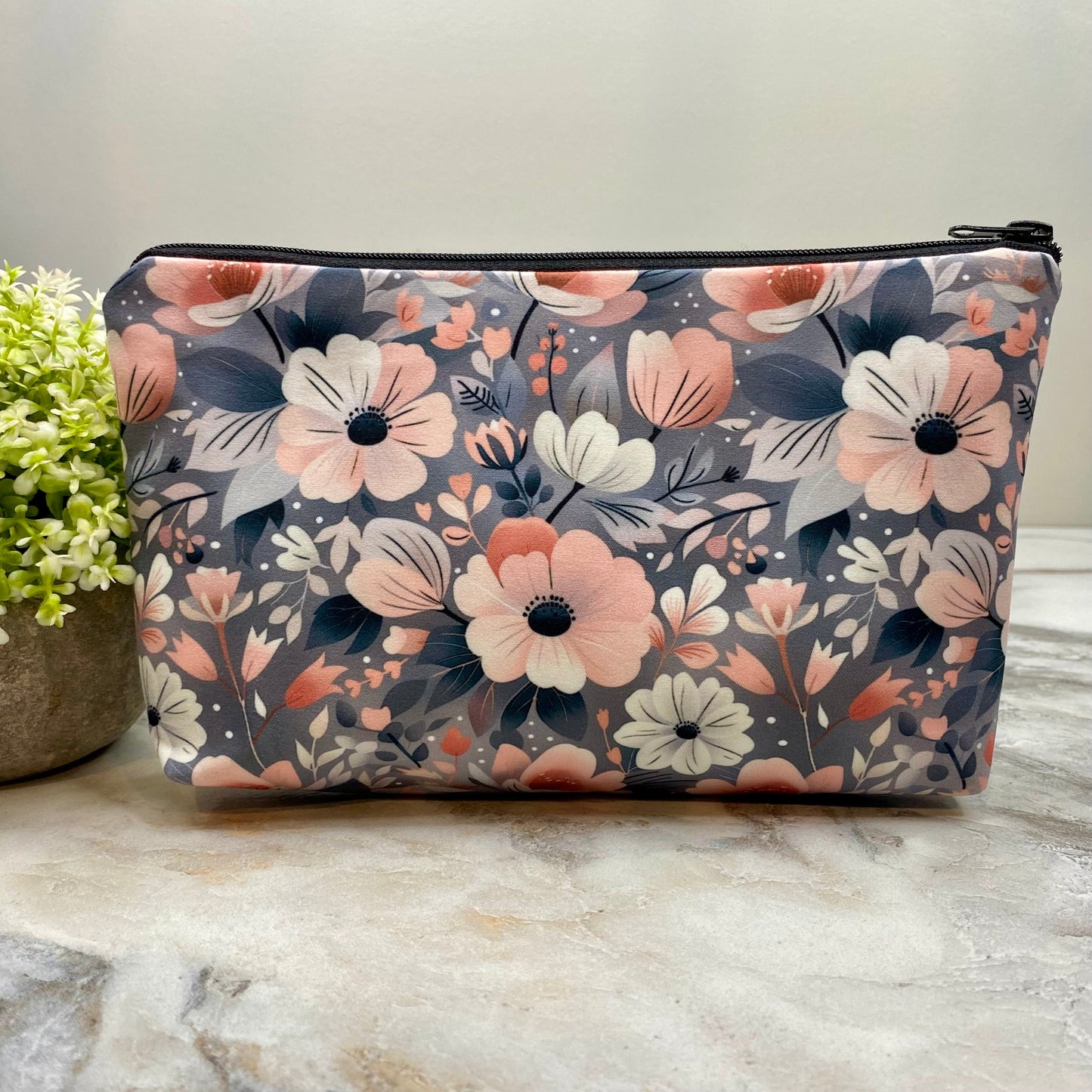 Pouch - Grey Pink Floral