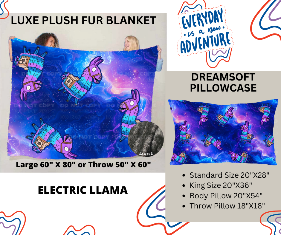 Preorder! Closes 12/26. ETA March. Electric Llama Luxe Plush Fur Blanket and/or DreamSoft Pillowcase