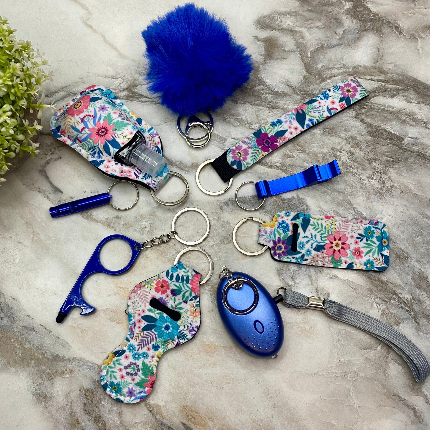 Keychain - Safety Set - Blue Floral