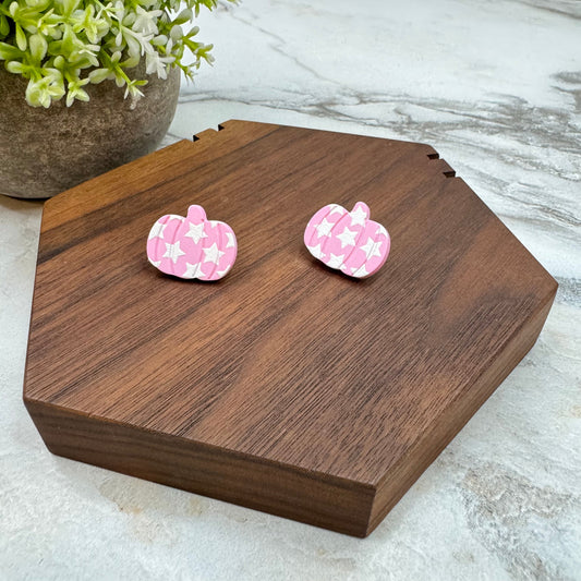 Acrylic Stud Earrings - Halloween - Pink Star Pumpkin