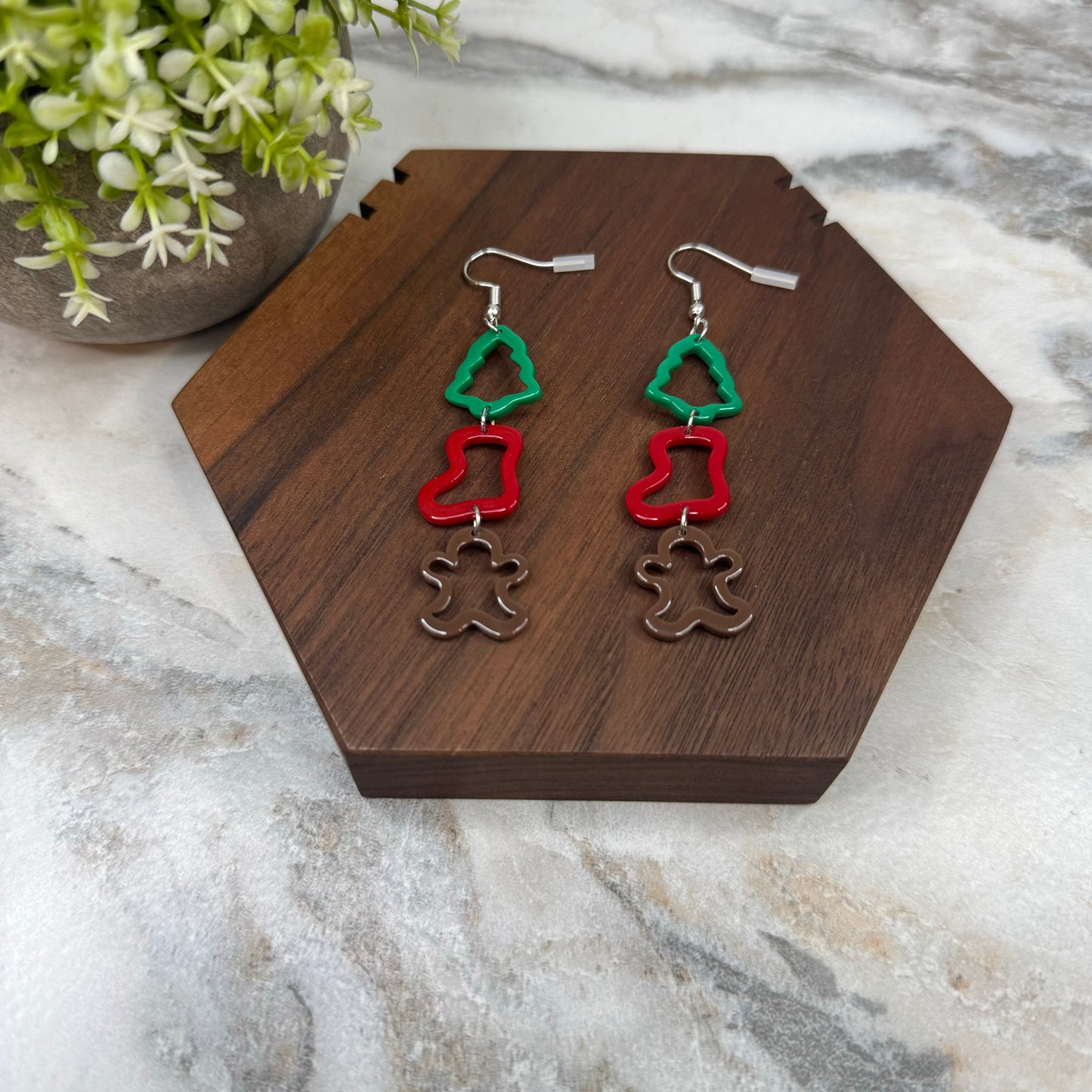 Acrylic Dangle Earrings - Christmas Tree Stocking Gingerbread