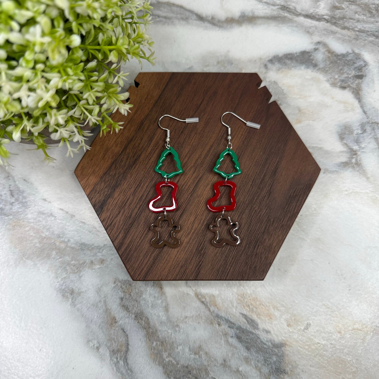 Acrylic Dangle Earrings - Christmas Tree Stocking Gingerbread