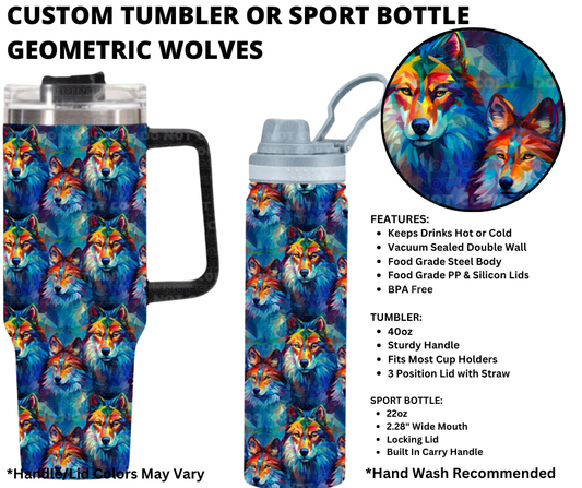 Preorder! Closes 1/1. ETA March. Geometric Wolves Custom Tumbler or Sport Bottle