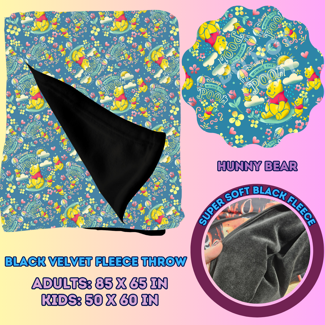 HUNNY BEAR - SOFT BLACK FLEECE THROWS 7 - PREORDER CLOSING 1/13