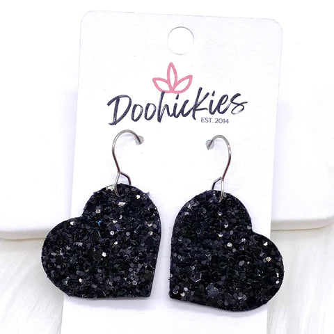 1.25" Valentine Glitter Cork Earrings - Black