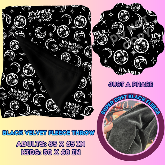 JUST A PHASE - SOFT BLACK FLEECE THROWS 7 - PREORDER CLOSING 1/13