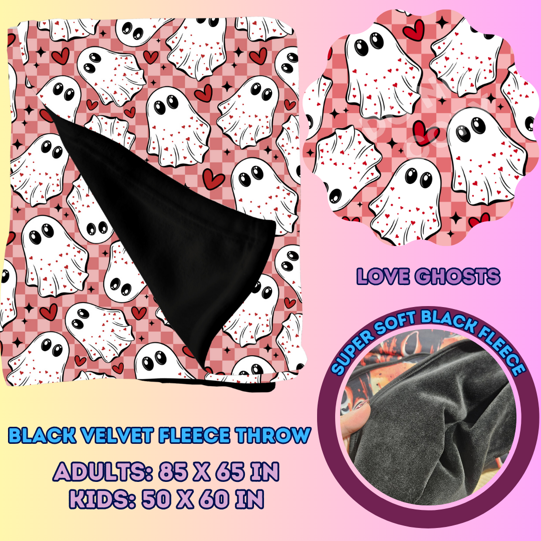 LOVE GHOSTS - SOFT BLACK FLEECE THROWS 7 - PREORDER CLOSING 1/13