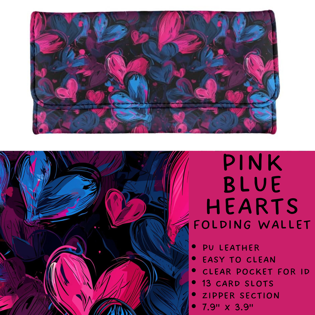 Batch #265 - Card Holders & Foldable Wallets - Closes 1/1 - ETA mid Feb - Pink Blue Hearts Foldable Wallet