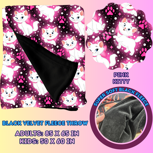 PINK KITTY - SOFT BLACK FLEECE THROWS 7 - PREORDER CLOSING 1/13