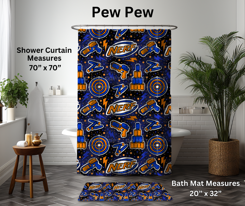 Preorder! Closes 1/6. ETA March. Pew Pew Custom Shower Curtain and/or Bath Mat