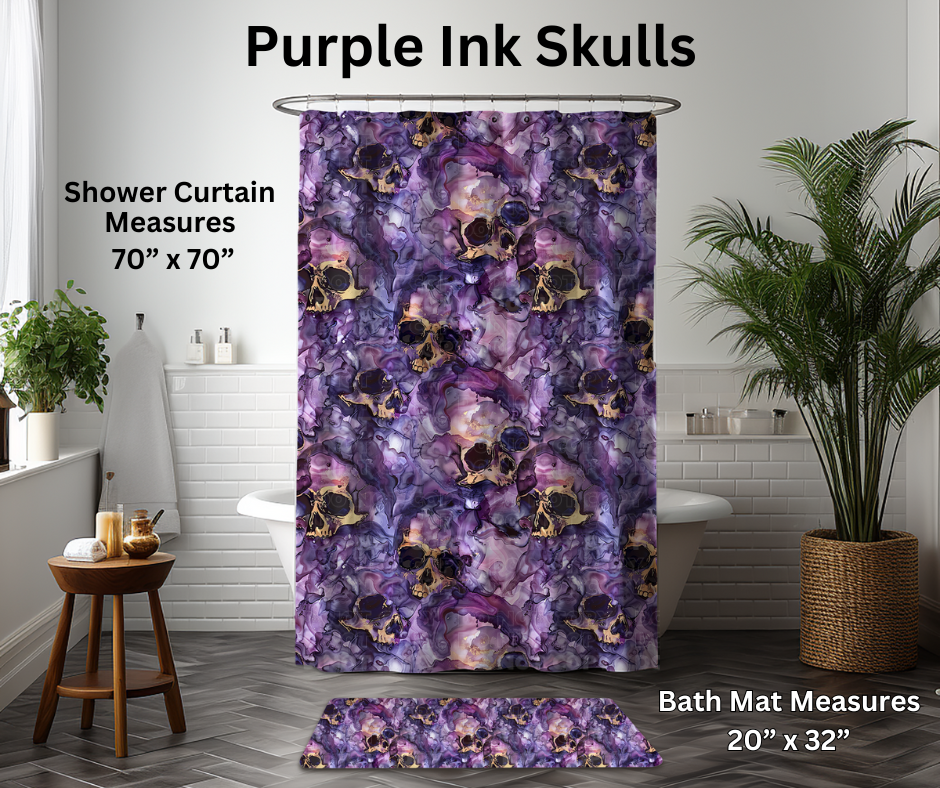 Preorder! Closes 1/6. ETA March. Purple Ink Skulls Custom Shower Curtain and/or Bath Mat