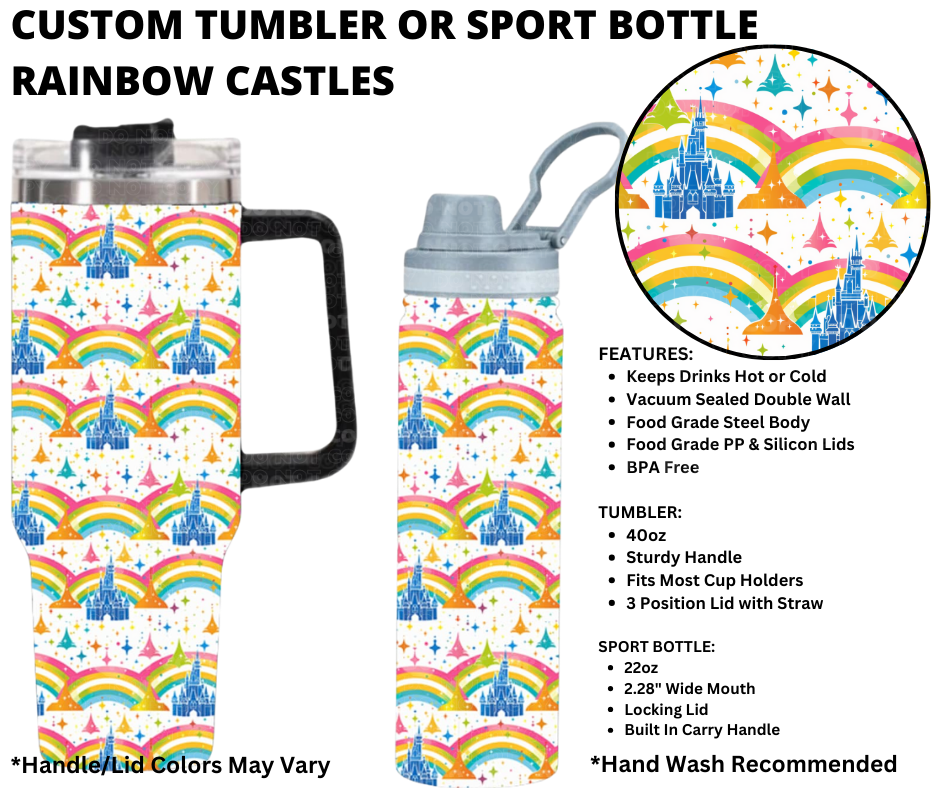 Preorder! Closes 1/1. ETA March. Rainbow Castles Custom Tumbler or Sport Bottle