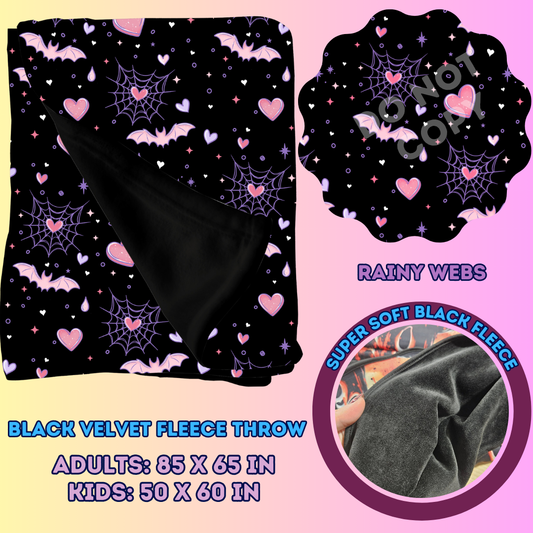 RAINY WEBS - SOFT BLACK FLEECE THROWS 7 - PREORDER CLOSING 1/13